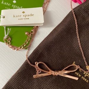 Kate Spade rose gold long bow necklace NWT